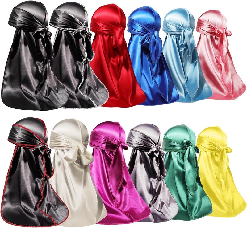 ForceWave 12 Pieces Silky Durag for Men Women Satin Durags for 360 Waves - Image 1